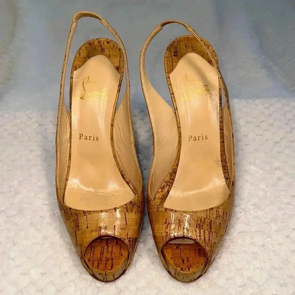 Christian Louboutin Shoes - Christian Louboutin SZ 9.5 Beige sling back Patten cork leather
